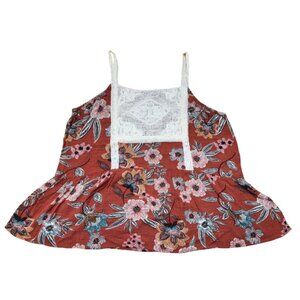 Maurices XL Floral Lace-Trim Tank Top Rust/Cream Boho Style Rayon Womens Blouse